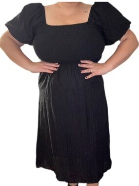 Disturbia Black Square-Neck Puff Sleeve Midi Dress Medium